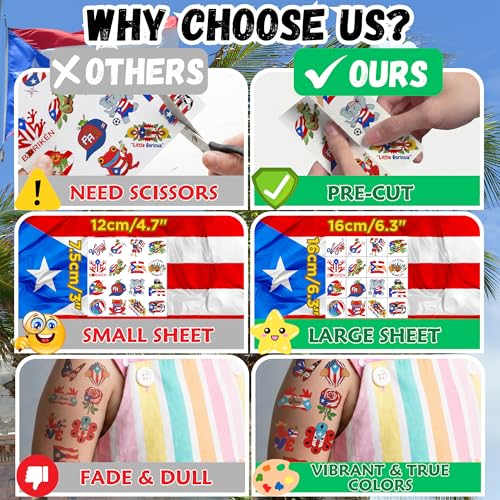 96 Puerto Rico Temporary Tattoos - Flag & Island Designs