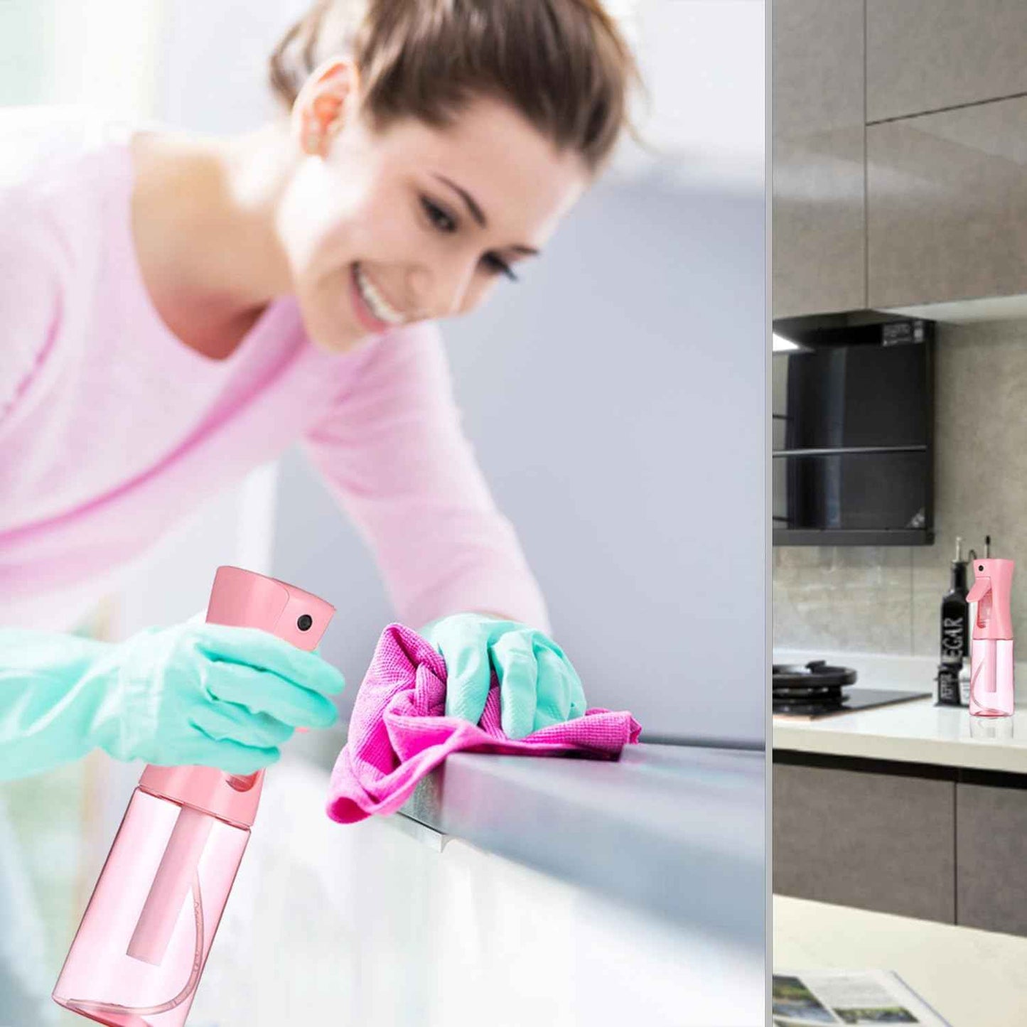 ESSKAM Hair Spray Bottles, Continuous Spray Bottle, Fine Water Mist Spray Bottles for Hair, 2-Pack 6.8 OZ (200 ML) Mister Spray Bottle for Cleaning,Plants,Barbers,Pink