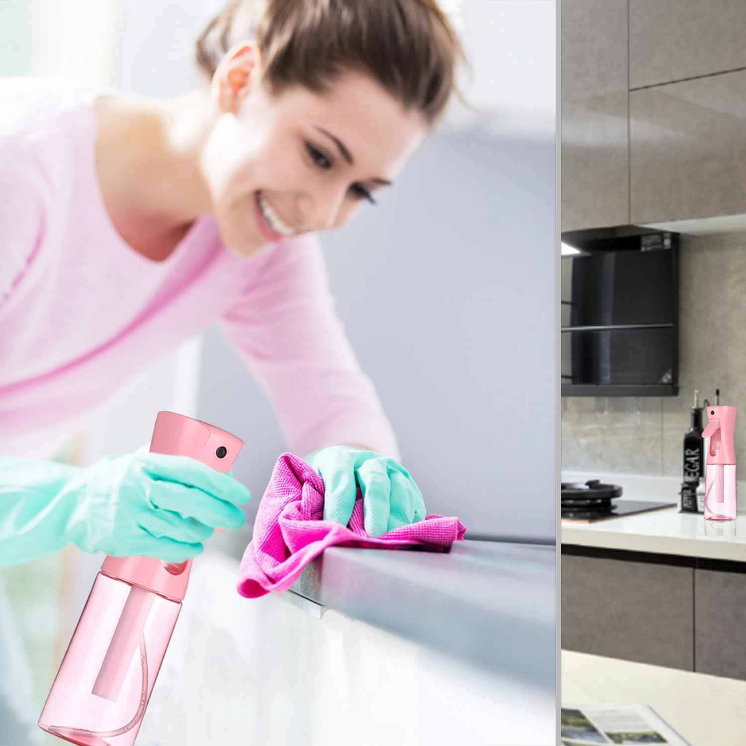 ESSKAM Hair Spray Bottles, Continuous Spray Bottle, Fine Water Mist Spray Bottles for Hair, 2-Pack 6.8 OZ (200 ML) Mister Spray Bottle for Cleaning,Plants,Barbers,Pink