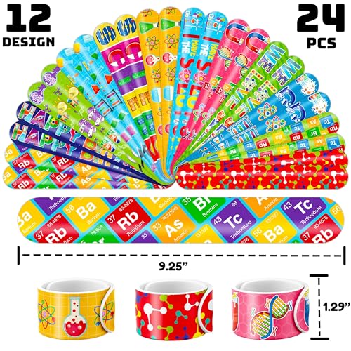 48PCS Science Party Favors - 24PCS Temporary Pre - Cut Tattoos & 24PCS Slap Bracelets - Fun STEM-Themed Birthday Supplies, Baby Shower Gifts, Classroom Rewards & Party Decor for Kids (Boys & Girls)