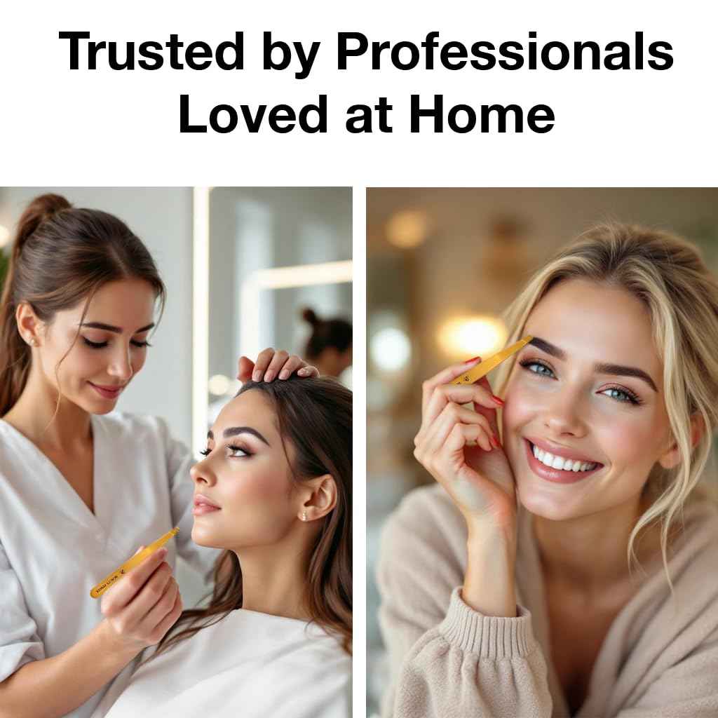 Beauty Power Professional Precision Slant Tweezers for Women Facial Hair - Tweezers for Men & Women, Eyebrow Tweezer for Ingrown Hair Blackhead & Splinter Removal - Gold