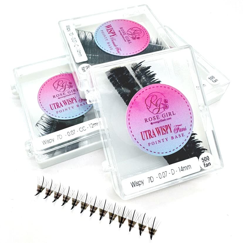 ROSE GIRL Ultra Wispy Lashes Volume Fan-Individual Lashes Fake Eyelashes Extension-Lashes Natural Look-Handmade Kit-5D/7D/9D–C CC D Curl Thickness 0.05~0.07mm-9~16mm Length(7D-0.07-CC-15mm)