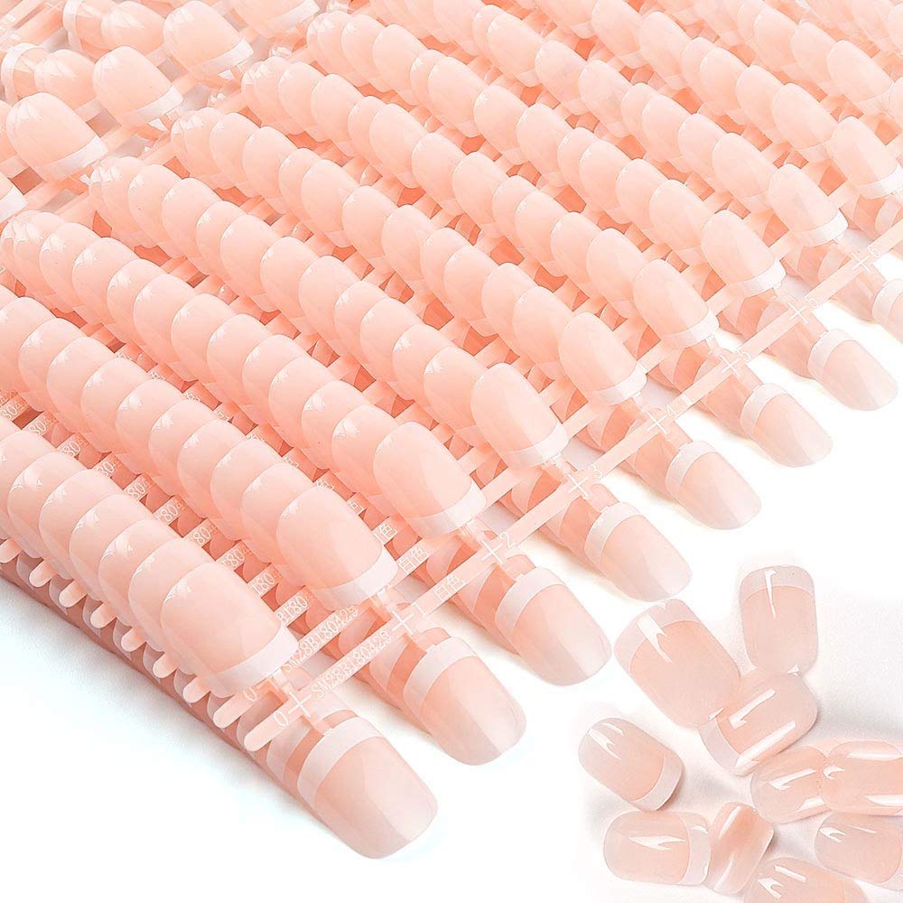 LIARTY 480 Pcs Press On Nails Short, French Tip False Nails Manicure, 12 Size Acrylic Full Cover Artificial Fake Nails, Natural