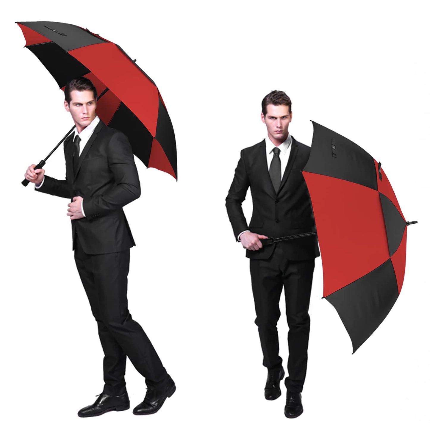 G4Free 54 Inch Automatic Open Golf Umbrella Extra Large Oversize Double Canopy Vented Windproof Waterproof Stick Umbrellas(Black/Red)