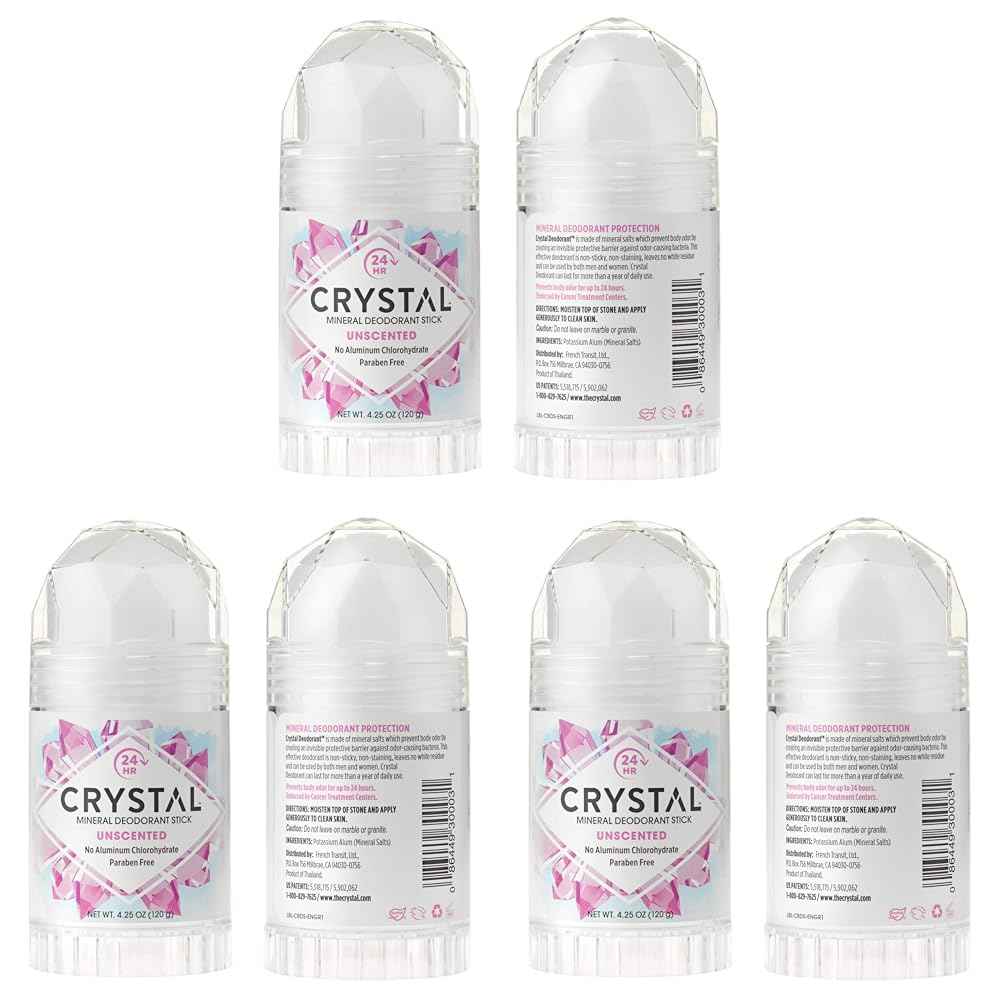 CRYSTAL Mineral Deodorant Stick, Unscented | 24-Hour Protection | Non-Staining | Aluminum-Free | 6 Pack
