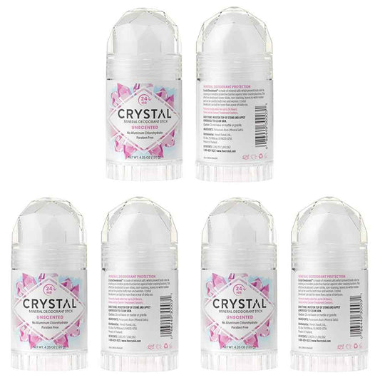 CRYSTAL Mineral Deodorant Stick, Unscented | 24-Hour Protection | Non-Staining | Aluminum-Free | 6 Pack