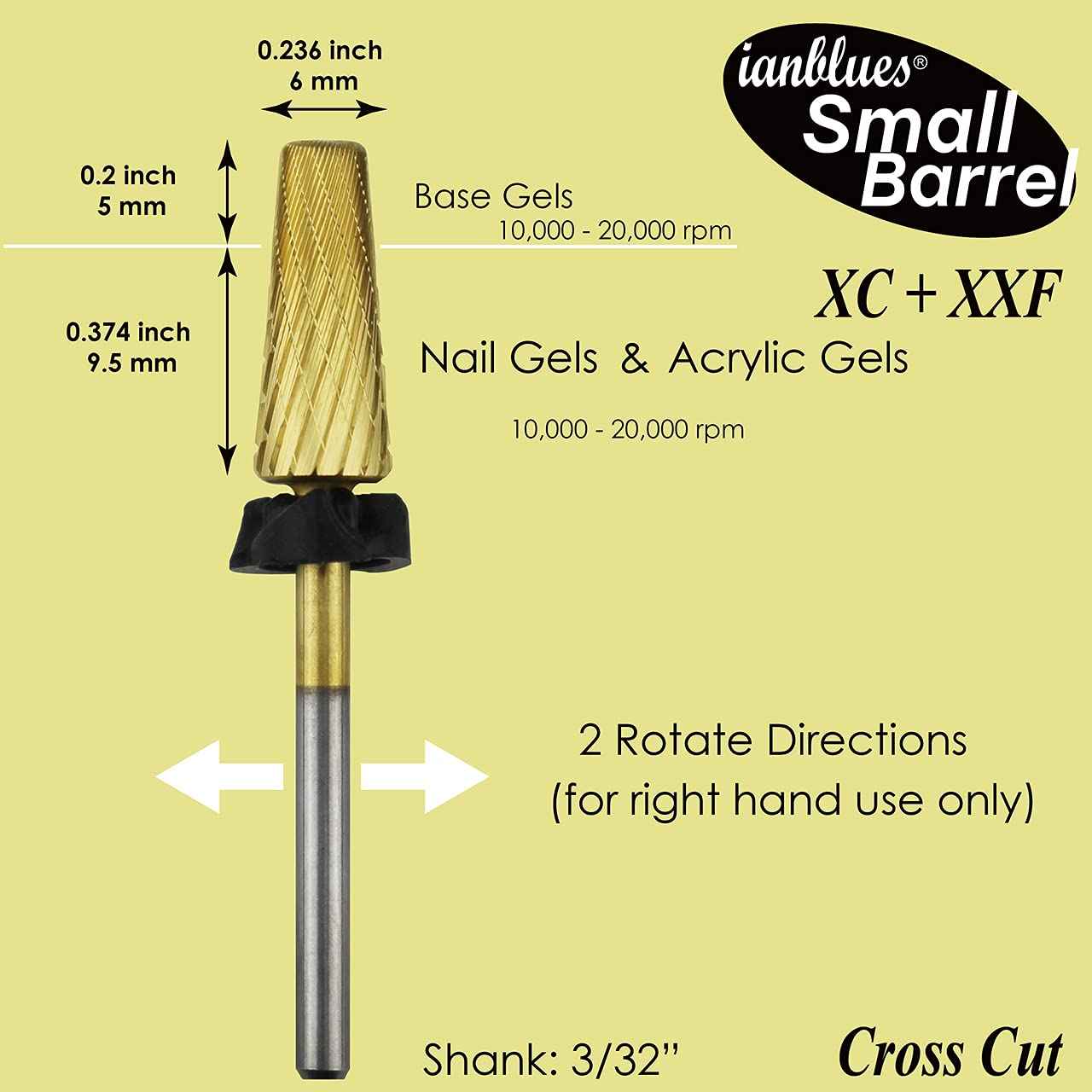 ianblues Multi-function 5 in 1 Nail Drill Bit, Mixed Sizes Edition, Cross Cut, Professional E-File for Manicure Drill Machine, 2 Way, Shank 3/32” (XC + XXF)