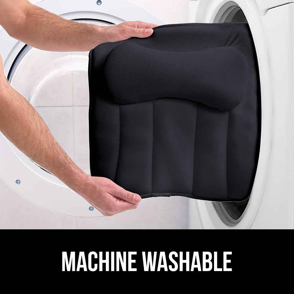 GORILLA GRIP Bath Pillow for Tub with Powerful Suction Cups, Headrest Pillows for Neck and Back Support, Machine Wash, Bathtub and Hot Tub Accessories, Relaxing Spa Gift Essentials for Women, Black
