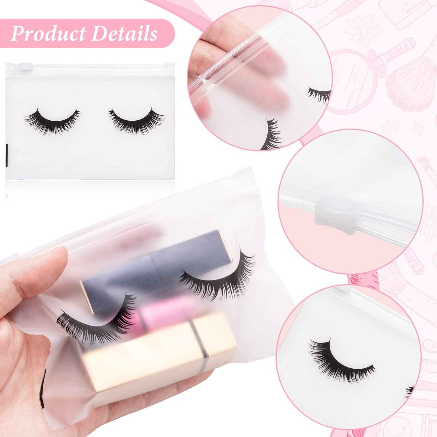Noverlife 100PCS Eyelash Makeup Bags - Waterproof Plastic Makeup Bags with Zipper, Toiletry Pouch Cosmetic Bags for Clients