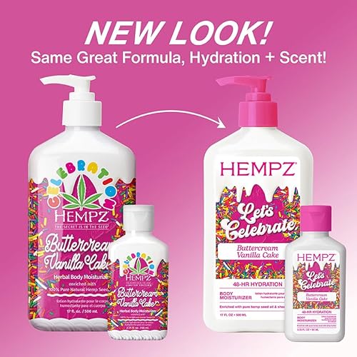 Hempz Body Lotion - Buttercream Vanilla Cake Celebration - Limited Edition Daily Moisturizing Cream, Shea Butter, Aloe - Skin Care Products, Hemp Seed Oil - 17 Oz