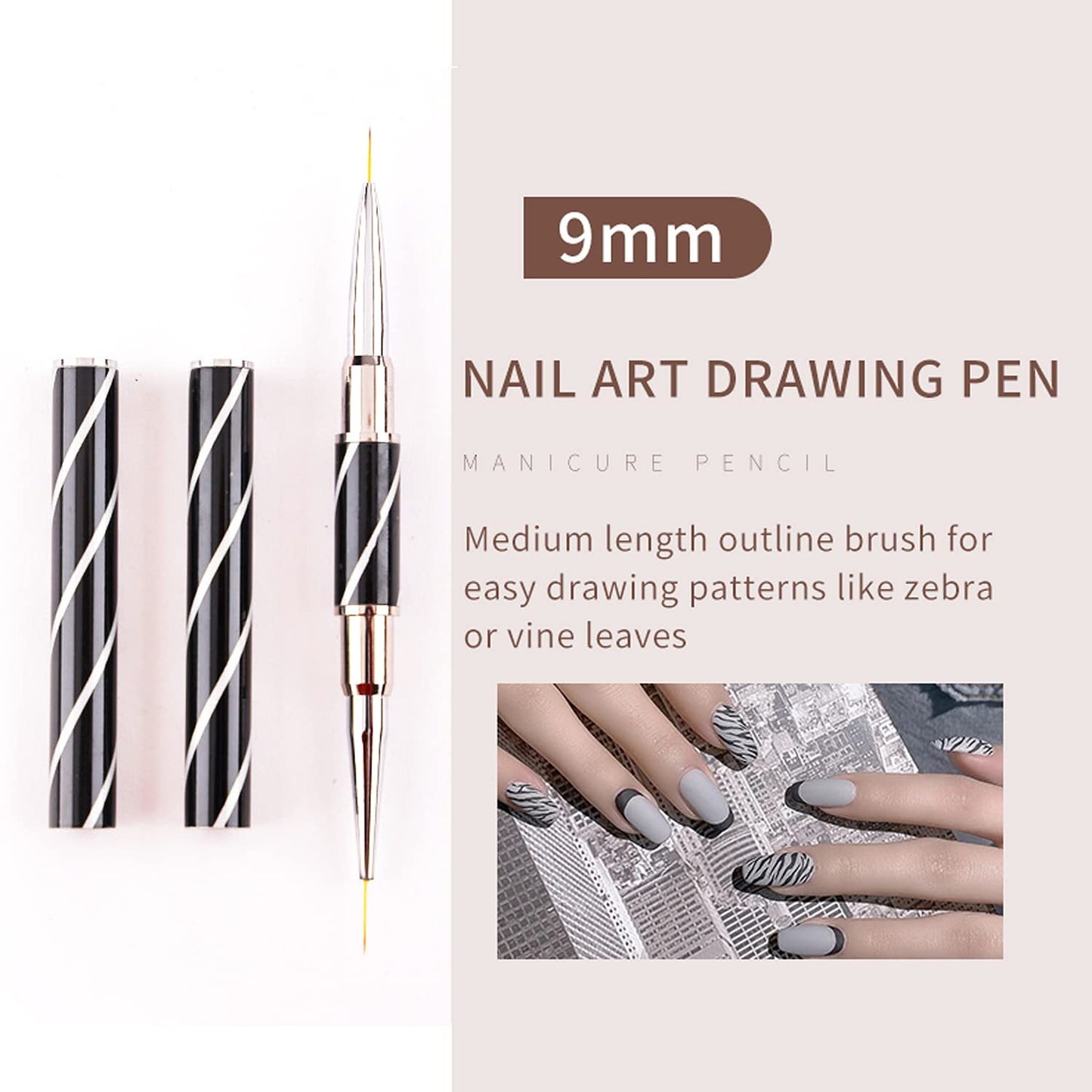 JERCLITY 5pcs Twill Black Double-Ended Nail Art Brushes Set Nail Liner Brush Nail Lace Brush Round Flat Gel Builder Brush Nail Carving Pen 3D Painting Brush Nail Design Tools for Acrylic Nails