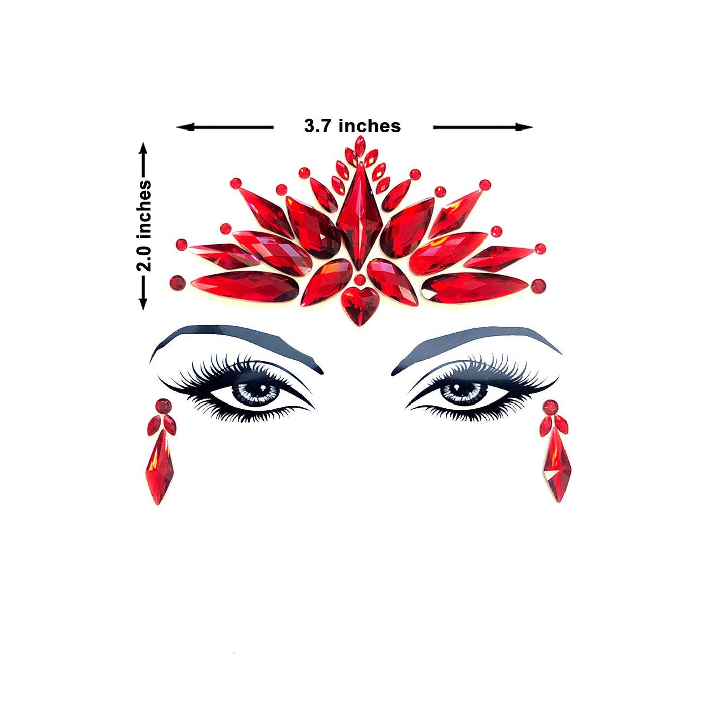 Neva Nude Demonica Red Face Crystal Sticker - Gems for Carnivals, Halloween, Festivals, Raves, & Parties | Medical Grade Adhesive, Waterproof, & Sweatproof | Made in USA