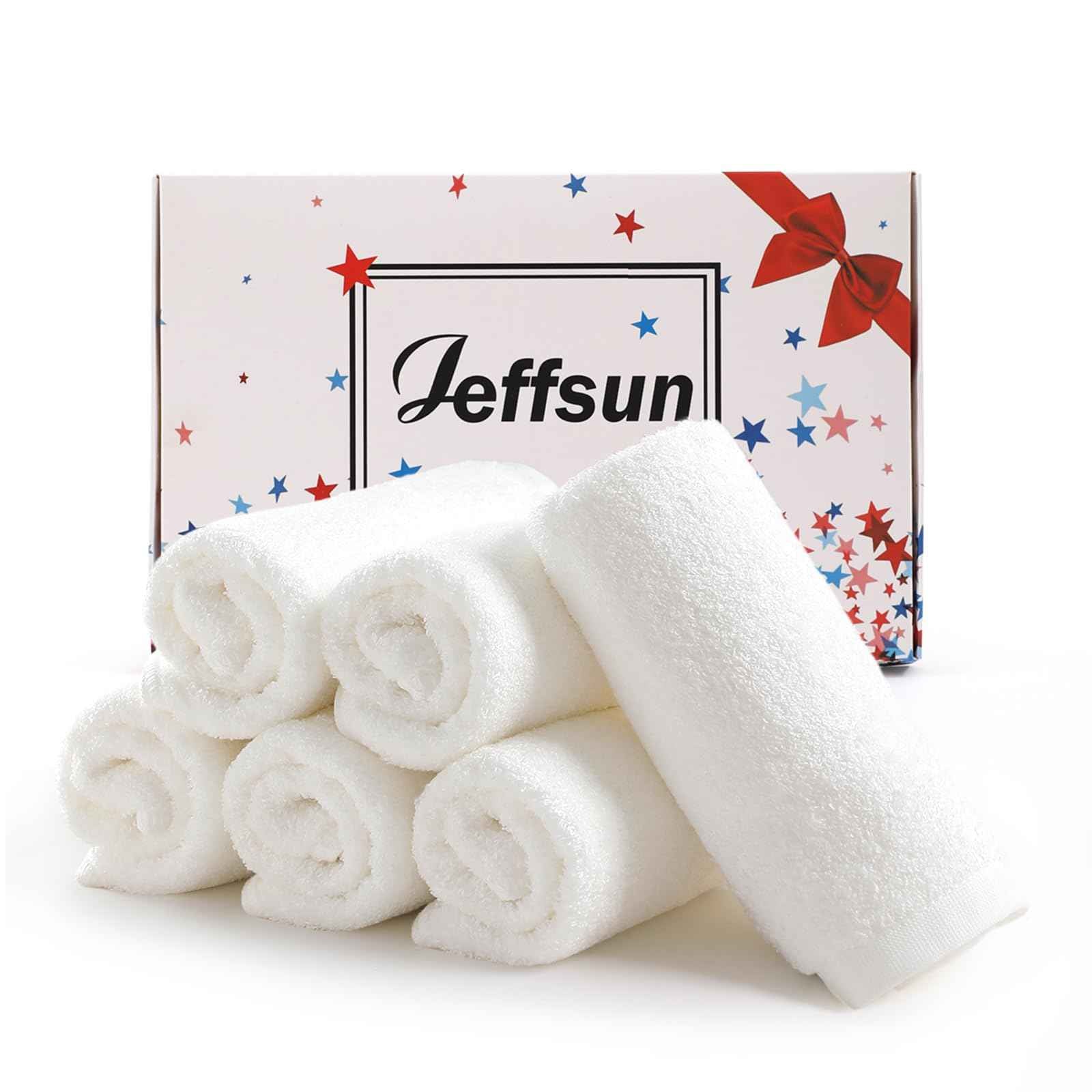 JEFFSUN Face Towels 6 Pack, 13x13 inch Extra Large White Wash Cloths on Sensitive Skin, Super Soft and Skin Friendly Bath Washcloths for Face and Body, Easy to Clean Quick Dry Facial Cleansing Cloths