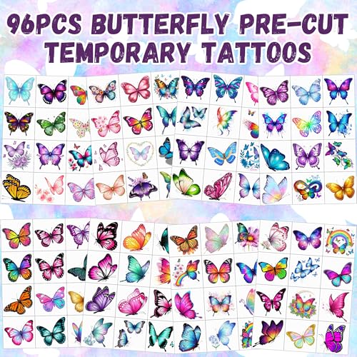 96-Piece Butterfly Temporary Tattoos - Pre-Cut Party Favors
