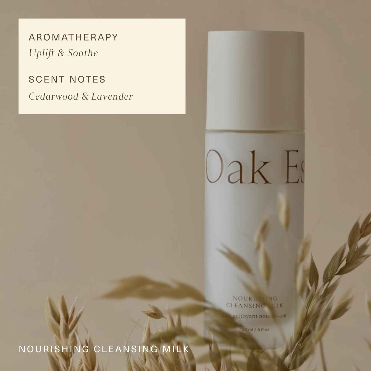 Oak Essentials Nourishing Cleansing Milk | Gentle Makeup Remover Face Wash with Oat Amino Acids, Rice Bran & Rosemary Extract, 5 Oz