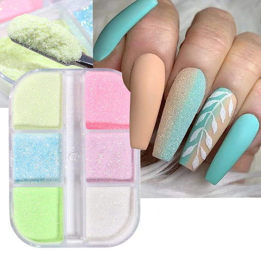 Holographic Luminous Nail Powder Glitter Kit,6 Colors Nail Art Supplies 3D Sparkly Fluorescent Pigments Acrylic Nails Powder Dust Mermaid Shinning Glitters Design Manicure Tips Nails Decorations