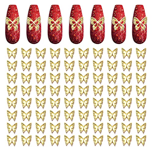 XEAOHESY 100pcs 3D Gold Butterfly Nail Charms Nail Butterfly Charms Nail 3D Charms Butterfly Charms for Nails Butterfly Nail Stickers Butterfly Nails Jewels for Acrylic Nails