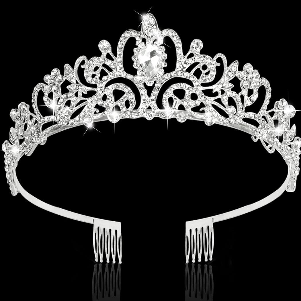 Araluky Crystal Tiara Crown Headband Princess Elegant Tiara with Combs for Women Young Ladies Bridal Wedding Prom Birthday Party, Silver