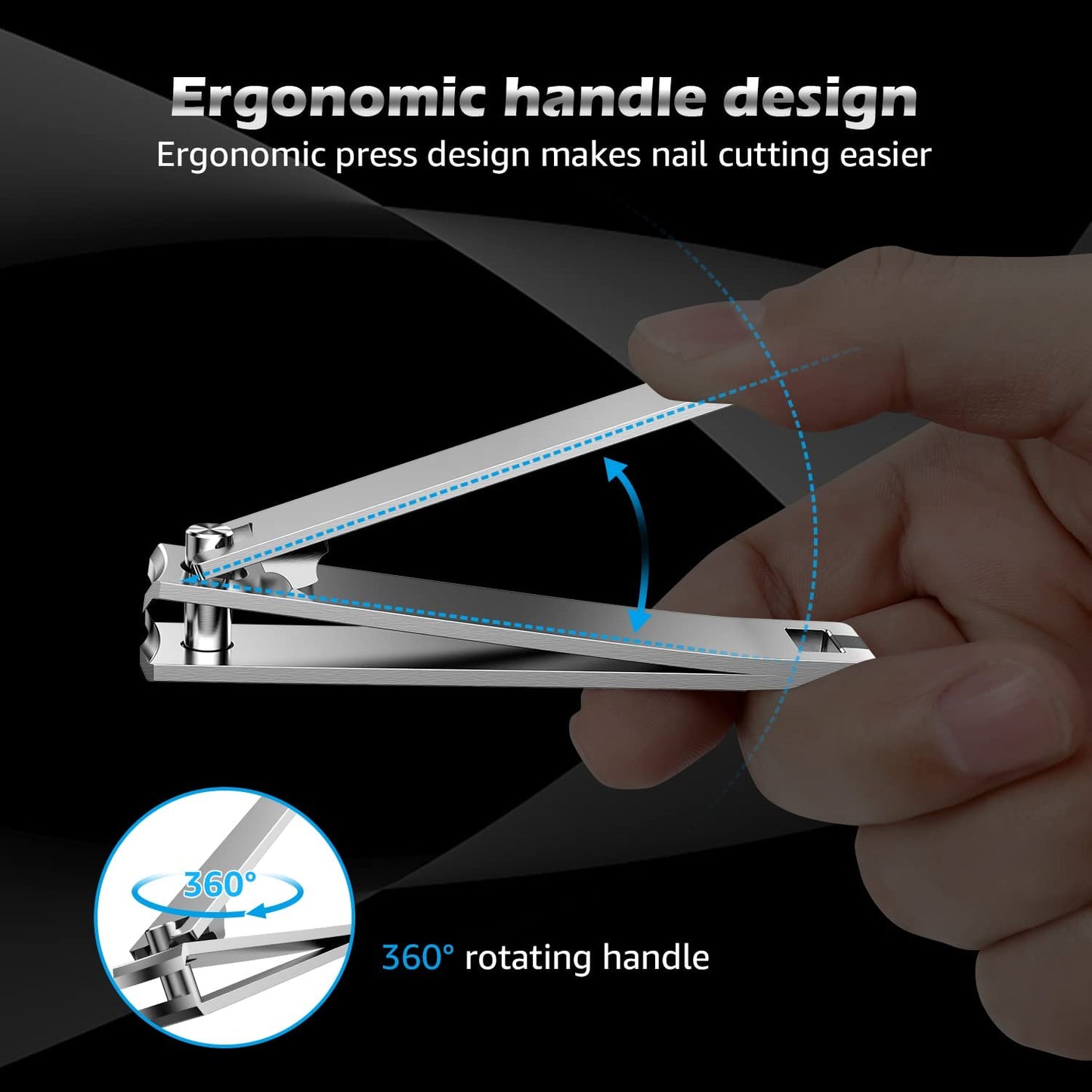 Kaasage Nail Clipper and File, Professional Stainless Steel Heavy Duty Nail Cutter with Ergonomic Long Handle and Sharp Jaw Clip Finger Nails and Thick Toenails Easily, Gift for Adults, Men & Seniors