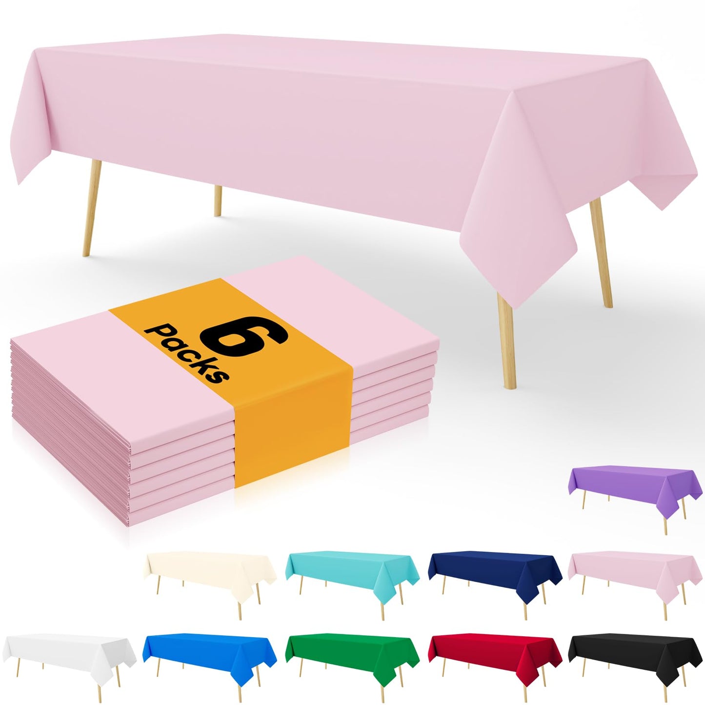 Smiry Disposable Table Cloth - 6 Pack, 54 x 108 Inch Table Cloths for Parties, Decorative Tablecloths for Rectangle Tables, Waterproof Plastic Table Cover, Leakproof & Sturdy, Pink