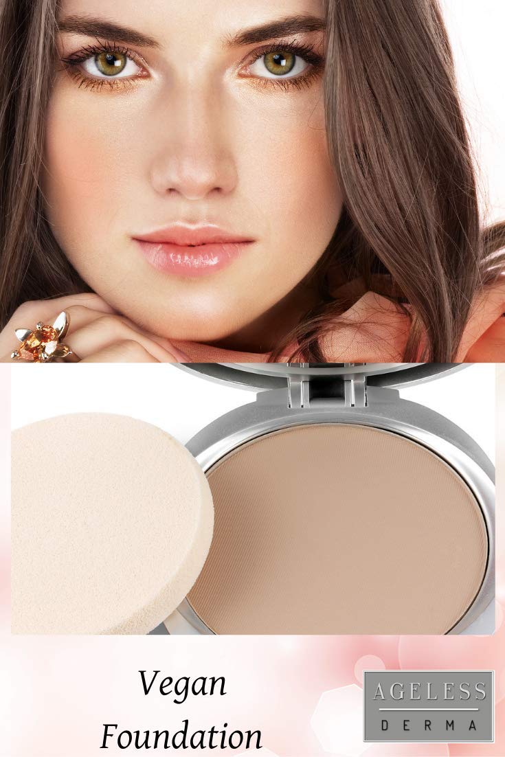 Ageless Derma Natural Mineral Makeup Foundation- A Healthy Full Coverage Vegan Pressed Powder. Made in USA (Bare Beige)