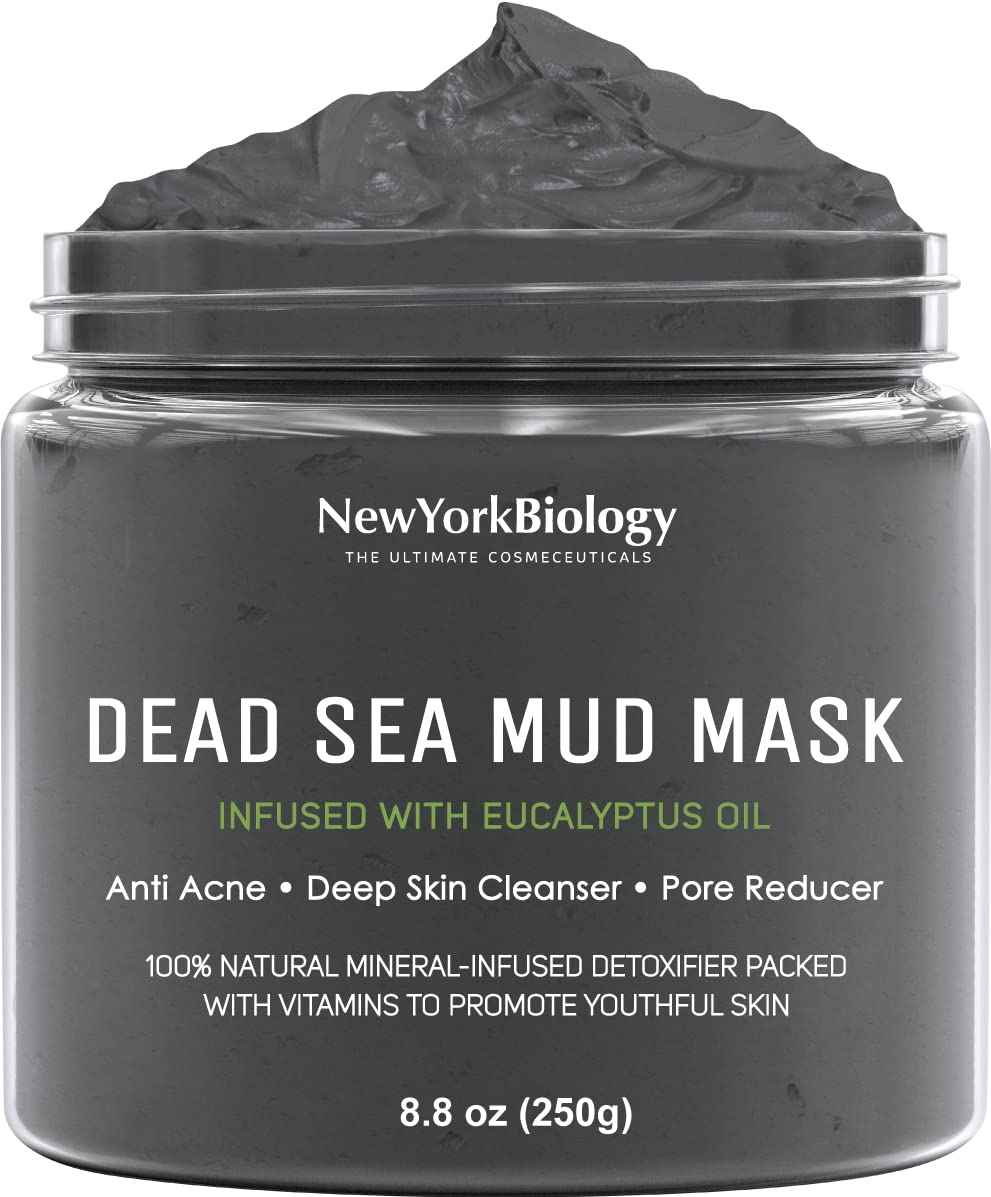 New York Biology Dead Sea Mud Mask Infused with Lavender with Dead Sea Mud Mask Infused with Eucalyptus - Spa Quality Pore Reducer for Acne, Blackheads and Oily Skin - 8.8 oz