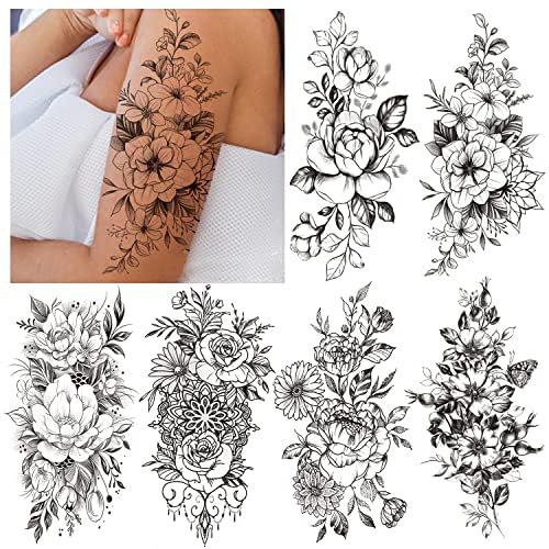 Cerlaza Temporary Tattoos for Women, Realistic Flower Sleeve Stickers