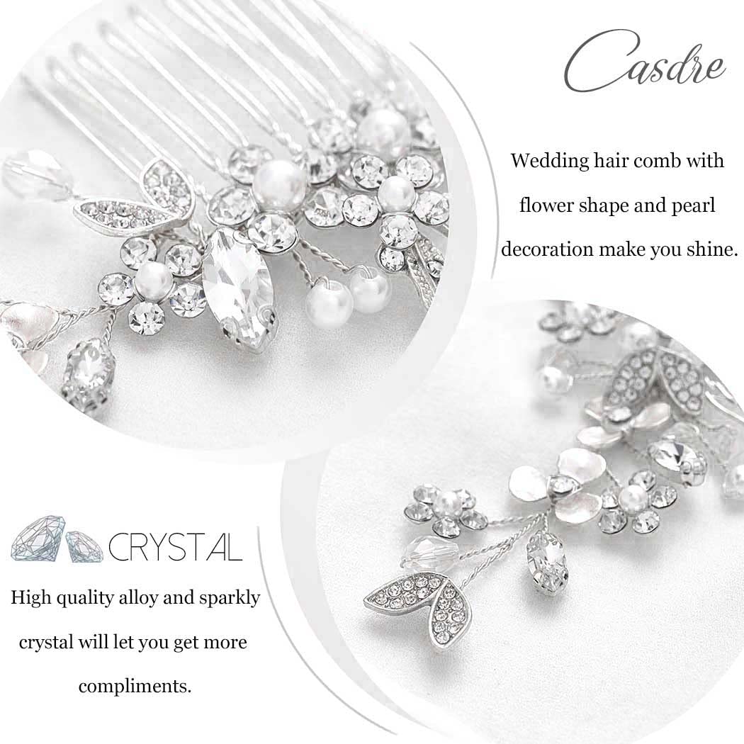 Casdre Crystal Bride Wedding Hair Comb Rhinestone Bridal Hair Piece Flower Hair Accessories for Women and Girls (B Silver)