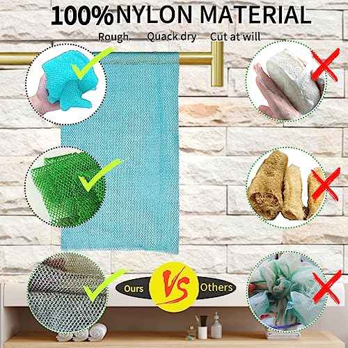 African Exfoliating Net, African Net Sponge, Nylon African Bathing Sponge Net, African Net Long Net Bath Sponge Shower Body Scrubber Back Scrubber Skin Smoother ((Black,White,Blue,Emerald Green))