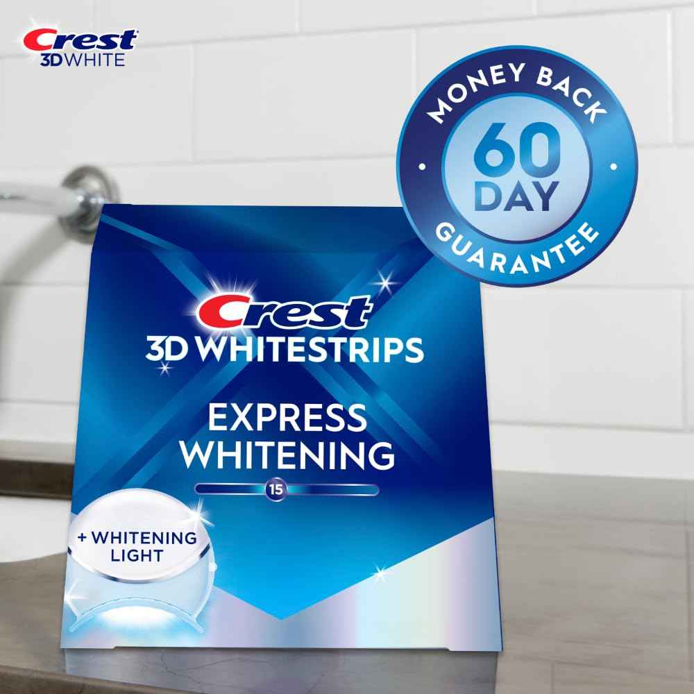Crest 3D Whitestrips Express Whitening + LED Light – Teeth Whitening Kit, 1 Light + 10 Treatments, Each with 1 Upper/1Lower, 20 Strips – Crest 3DWhite Teeth Whitening Strips