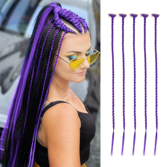 5 Pcs Braid Hair Extensions Baby Braids Front Side Bang Long Braided Ponytail Extension Party Colorful Clip in Hair Extensions 22 Inch Straight Synthetic Hairpieces for Women Kids Girls