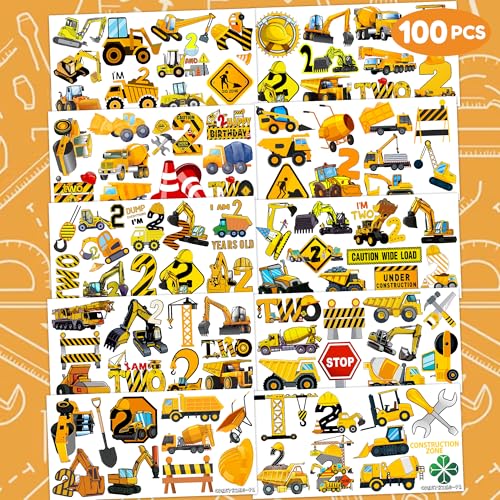 100 PCS Construction Temporary Tattoos for 2 Year Old Birthday Party