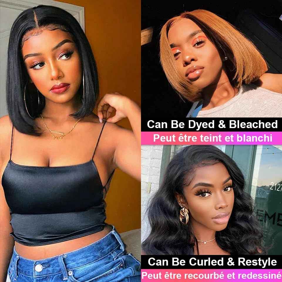 Bob Wig Human Hair Closure Wigs Human Hair Bob Wig Wear and Go Glueless Wig 10 Inch HD Lace Closure Short Wigs for Women 180 Density 18A Grade Raw Hair Triple Lifespan than Regular Virgin Hair