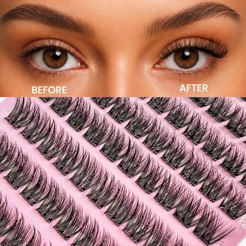 Whybraw Self Adhesive Lash Clusters - 100PCS Fluffy 3D Wispy Lashes 8-16mm
