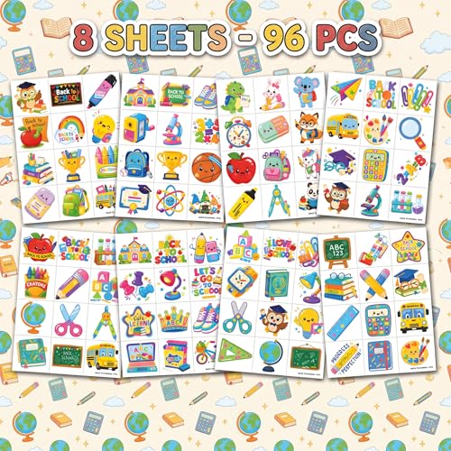 96 Back to School Temporary Tattoos for Kids | School Theme Designs