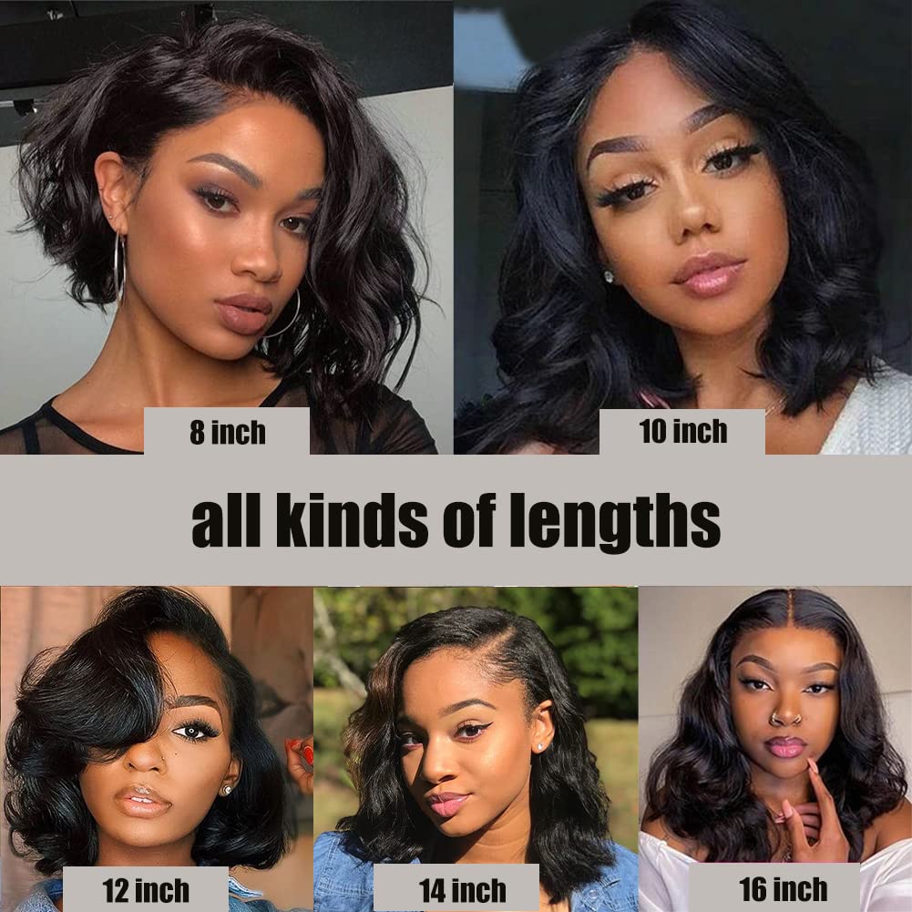 Dunmud Bob Wig Human Hair Wigs For Black Women 4x4 Glueless Lace Front Wigs Human Hair Pre Plucked Short Bob Body Wave Lace Closure Wigs Loose Wave Wigs Brazilian Virgin Remy Hair Wig 10 Inch