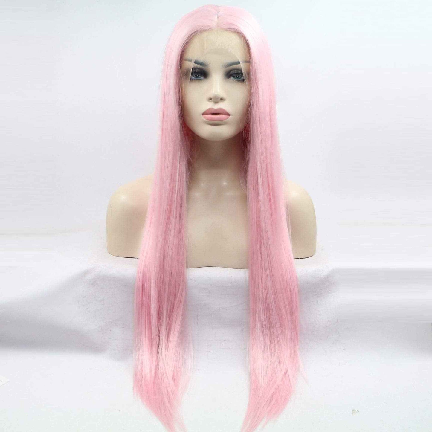 xiweiya Long Pink Lace Front Wig Straight Pastel Pink Synthetic 13x3 Lace Front Wig Middle Part Glueless Wig Natural Hairline Heat Resistant Fiber for Women, Drag Queen Cosplay Makeup Party 24 Inch