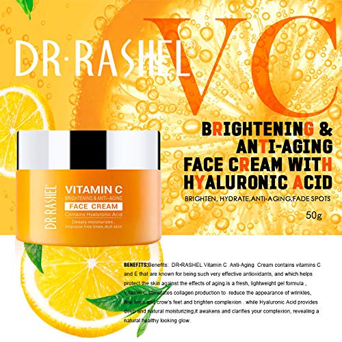 Dr Rashel Vitamin C Face Cream - Hyaluronic Acid , Anti Aging and Collagen Moisturizer - 1.76 oz + 1 Pcs of Collagen Crystal Lip Mask Strawberry