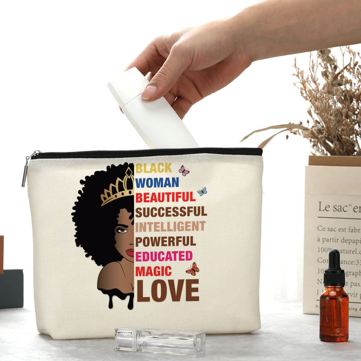 Black Woman Makeup Bag Afro Black Girl African American Cosmetic Bag Inspirational Gifts for Women Mom Sister Daughter Best Friends Nurse Coworker Bridesmaid Birthday Graduation Friendship Christmas