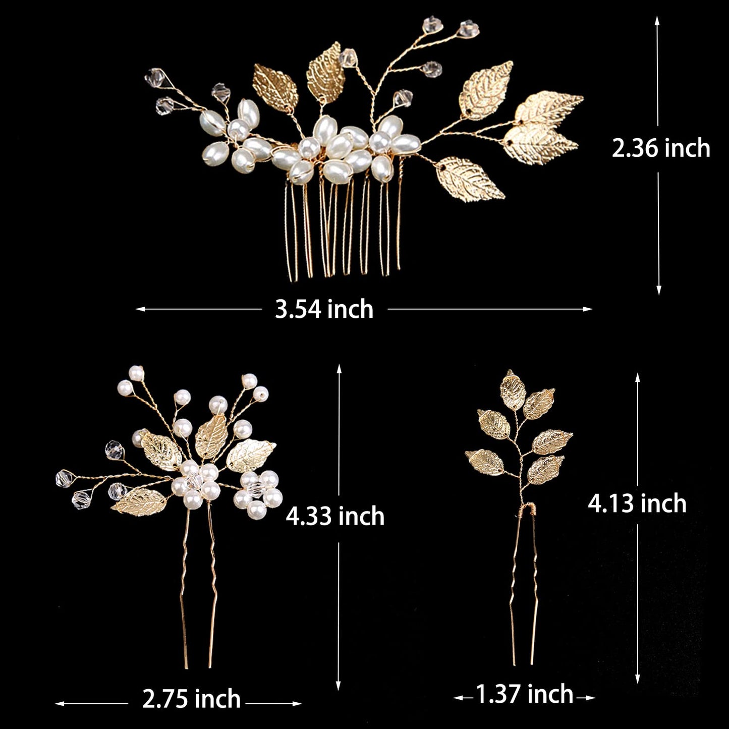 4 Pieces Bridal Wedding Hair Pins Gold Leaf Crystal Pearl Hair Pins Clips Flower Headpiece Vintage Wedding Hair Accessories for Brides Bridesmaids Women Girls