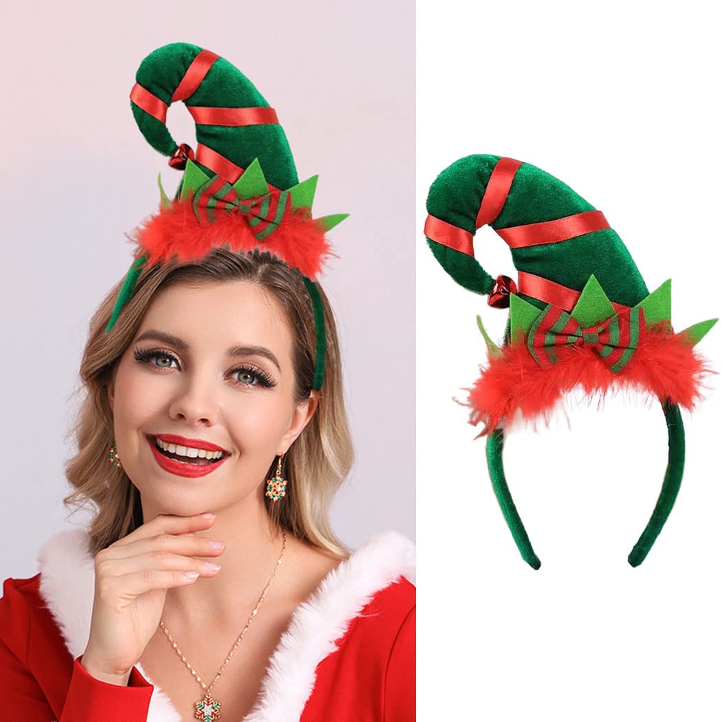 Werhonton Christmas Headband Elves Hat Headwear Holiday Costume Hairband for Women and Girls (1pcs)