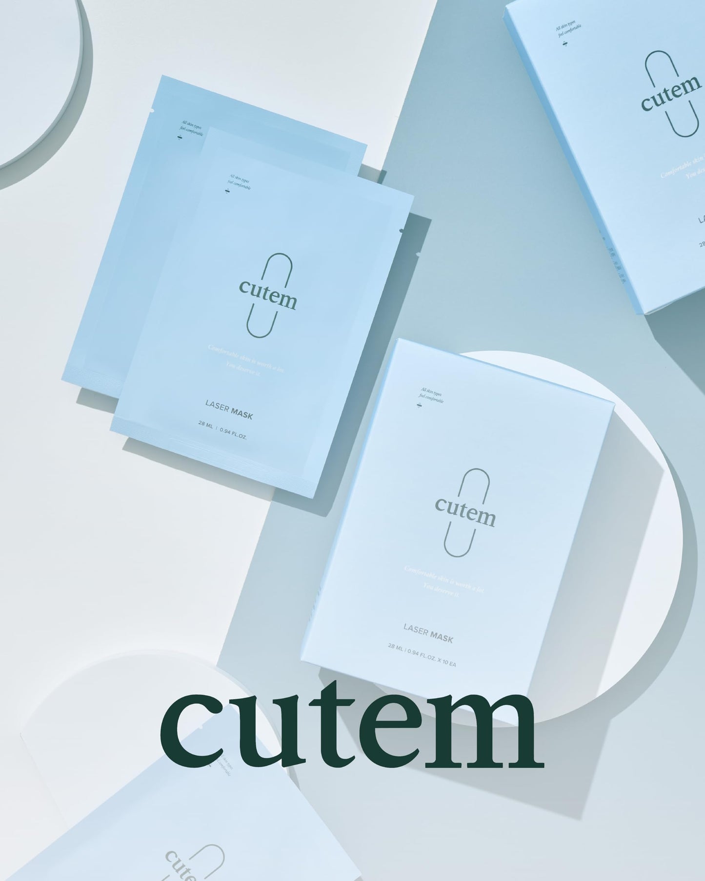 Cutem Laser Mask (Pack of 10) - Fast Soothing, Deep Hydration Facial Sheet Mask for Sensitive, All Skin Types, Korean Skin Care. Aloe Vera, Panthenol.