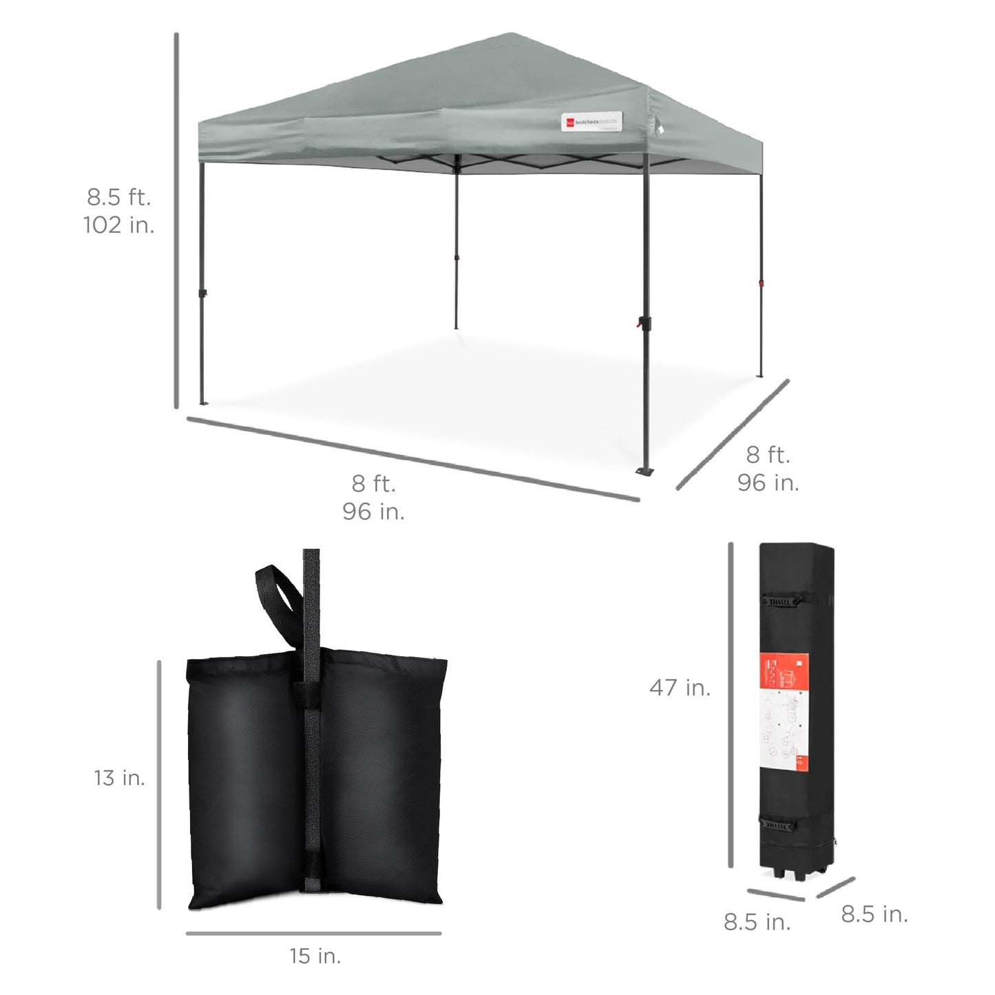 Best Choice Products 8x8ft 1-Person Setup Pop Up Canopy Tent Instant Portable Shelter w/ 1-Button Push, Case, 4 Weight Bags - Silver