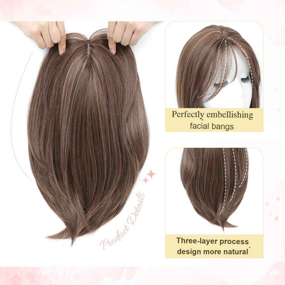 Uniferry Hair Toppers for Women Real Human Hair 12inch 13x14cm(5.1x5.5inch) Swiss Base 360°3D With Thinning Upgrade Middle Part Clip in Wispy Bnags (Brown,French)