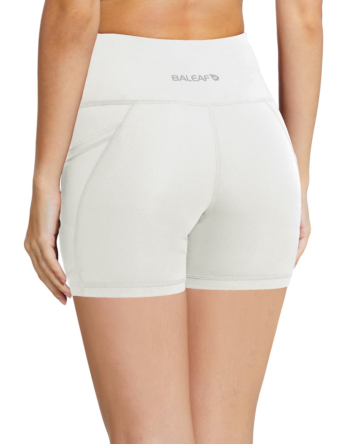 BALEAF Biker Shorts Women Yoga Gym Workout Spandex Running Volleyball Tummy Control Compression Shorts with Pockets 5" White XS