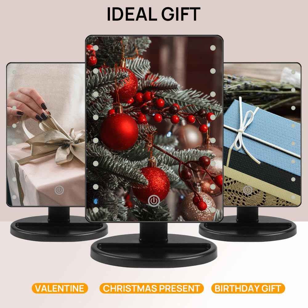 KAKULO Lighted Makeup Mirror with Lights 16 Led Vanity Makeup Mirror with Adjustable Brightness and 180 Degree Rotation Touch Screen Dual Power Supply Gifts for Teens Girls Women