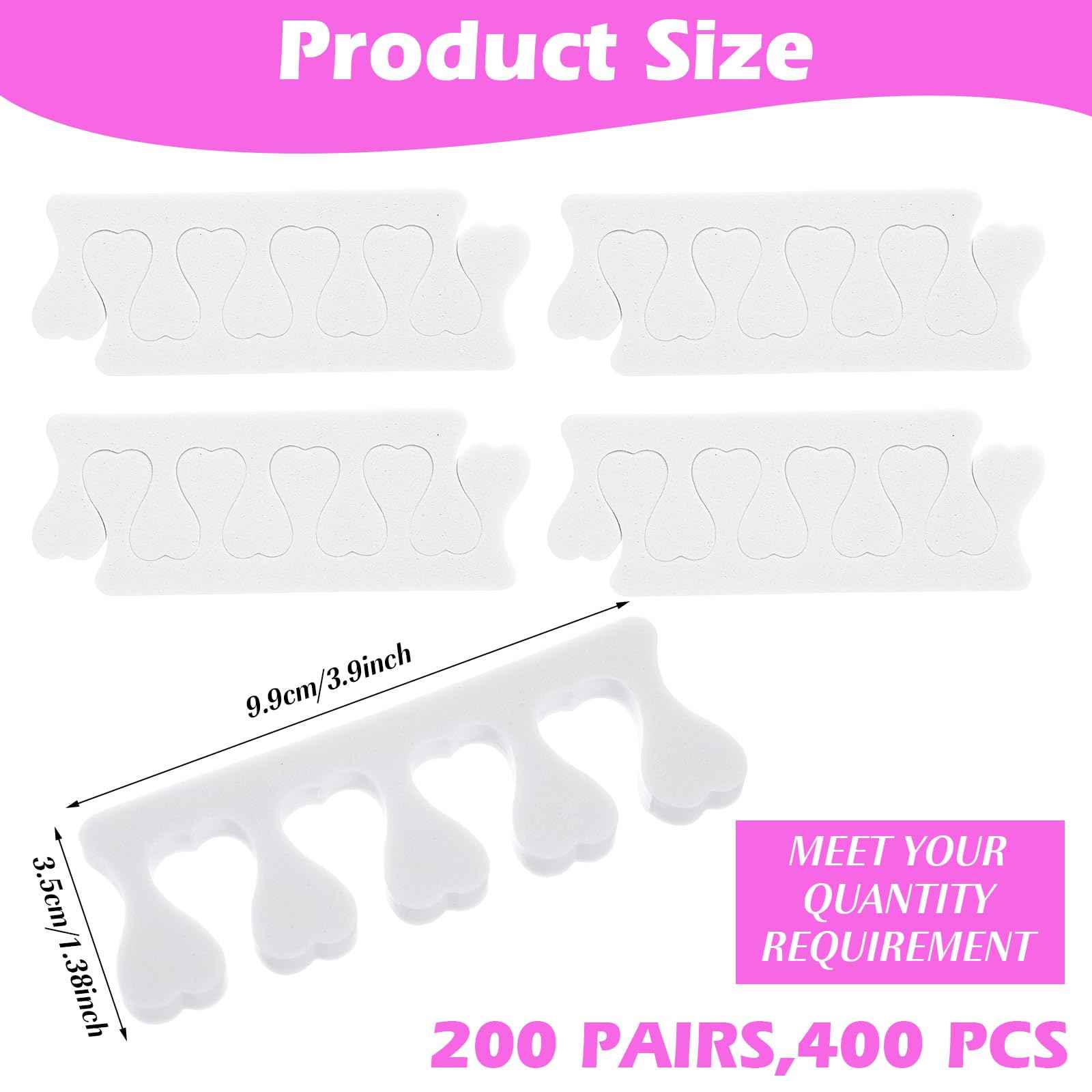 400 PcsToe Separators Pedicure Tool Kit Soft Toe Spacers for Pedicures Spreaders Finger Dividers for Women Men Feet Nail Toenails Art Painting Polish Spa(White)