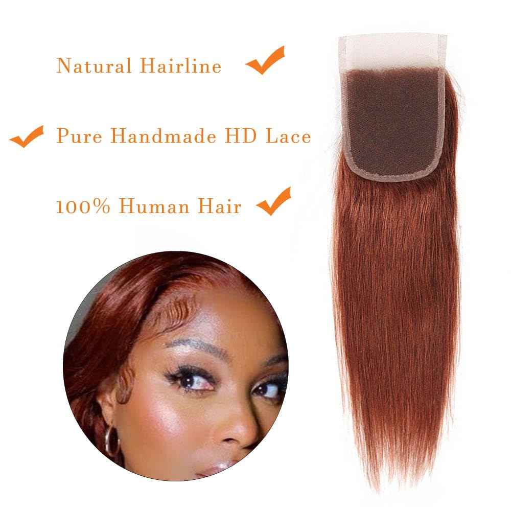 ijoy 4x4 Lace Closure 8 Inch Straight HD Lace Closure Human Hair for Woman 100% Brazilian Virgin Straight Human Hair Closure Pre Plucked with Baby Hair