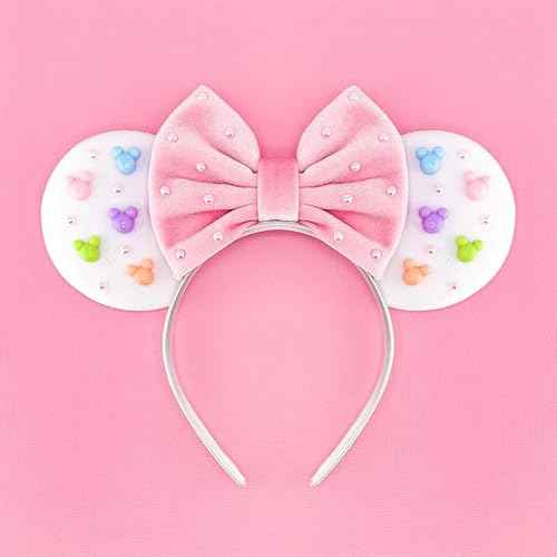 JIAHANG Velvet Mouse Ears Headband with Beads, Velour Hair Bow Hairband, Party Decoration Headwear Hair Accessories for Women Girls