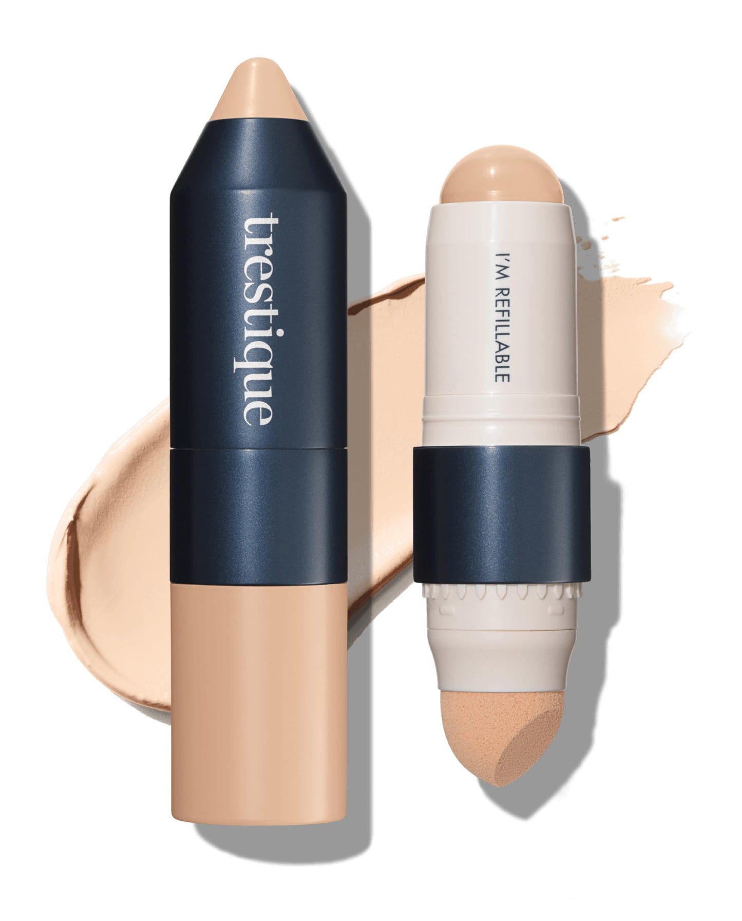 trestique Foundation Stick, Refillable Foundation Face Stick with Built-In Foundation Sponge, Clean Beauty Medium Coverage Foundation, Sustainable Foundation Makeup